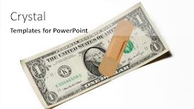  Presentation with financial crisis - Beautiful PPT theme featuring medical-bandage-on-one-dollar backdrop and a white colored foreground
