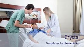  Presentation with hospital - Colorful presentation theme enhanced with medical bed - doctor examining young patient backdrop and a sky blue colored foreground