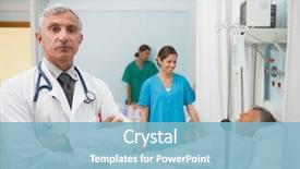  Presentation with healthcare workers - Slides enhanced with medical bed - doctor with folded arms background and a light blue colored foreground