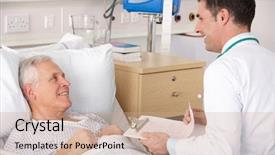  Presentation with hospital bed - Amazing presentation theme having medical bed - doctor with senior male patient backdrop and a coral colored foreground