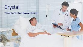  Presentation with patient care - Slide deck enhanced with medical bed - doctors taking care of patient background and a sky blue colored foreground