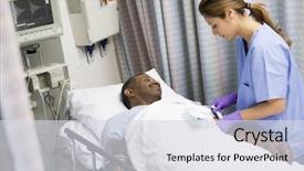  Presentation with caring - Presentation theme with medical bed - nurse caring for patient background and a  colored foreground