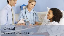  Presentation with female hospital patient - Presentation design consisting of medical bedside - doctor and nurse with female background and a light blue colored foreground