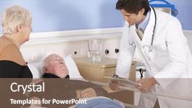  Presentation with senior couple - Colorful slide deck enhanced with medical bedside - doctor talking to senior couple backdrop and a coral colored foreground