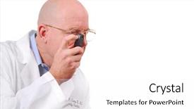  Presentation with eye doctor - Audience pleasing presentation theme consisting of medical bedside - doctor with eye examiner backdrop and a white colored foreground