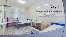  Presentation with hospital bedside - Slide set having medical bedside - hospital ward with beds background and a  colored foreground