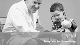  Presentation with physician - Amazing slide deck having medical bedside - physician examining child and his backdrop and a  colored foreground
