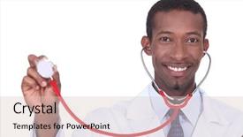  Presentation with ethical doctor - Cool new PPT theme with medical bedside - smiling doctor holding aloft his backdrop and a lemonade colored foreground