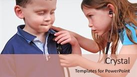  Presentation with young children playing - Audience pleasing theme consisting of medical bedside - young children playing doctor backdrop and a coral colored foreground