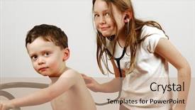  Presentation with listening and communication skills - Presentation consisting of medical bedside - young girl listening with stethoscope background and a  colored foreground