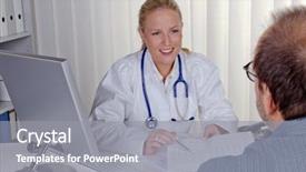  Presentation with medical billing - Slide deck with medical billing - young doctor with stethoscope background and a gray colored foreground