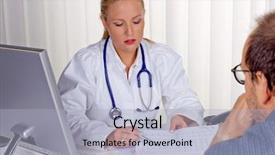  Presentation with medical billing - Presentation design having medical billing - young female doctor with stethoscope background and a light blue colored foreground