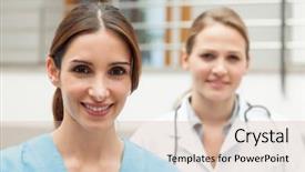  Presentation with medical smiling doctor - Slides enhanced with medical blonde - smiling nurse and doctor standing background and a coral colored foreground