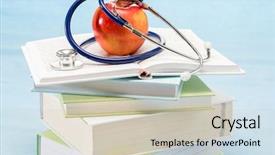  Presentation with medical books - Presentation theme enhanced with medical books apple and stethoscope background and a soft green colored foreground