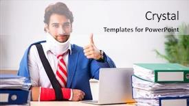  Presentation with employee - Cool new PPT layouts with medical boss - injured employee working backdrop and a sky blue colored foreground