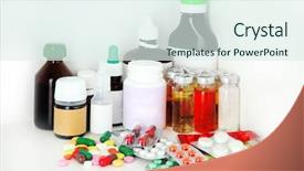  Presentation with medical pills - Theme with medical bottles and pills background and a sky blue colored foreground
