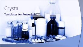  Presentation with medical pills - Colorful PPT theme enhanced with medical bottles and pills in blue light backdrop and a sky blue colored foreground
