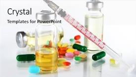  Presentation with tablets - PPT layouts featuring medical bottles syringe and tablets background and a white colored foreground
