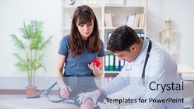  Presentation with healthcare plan do check act - Slide deck with medical broken heart - female tennis player visiting male background and a light blue colored foreground