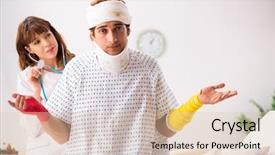  Presentation with metabolic doctor examining - Amazing PPT theme having medical broken heart - young doctor examining injured patient backdrop and a lemonade colored foreground