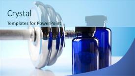  Presentation with supplement - PPT theme enhanced with medical building - supplement sport diet dumbbells background and a light blue colored foreground