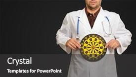  Presentation with black eye doctor - Slide deck having medical bulling - expressive young doctor holding bulls background and a  colored foreground