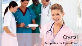  Presentation with nurse team - Cool new PPT theme with medical business blue - blonde nurse with her team backdrop and a lemonade colored foreground