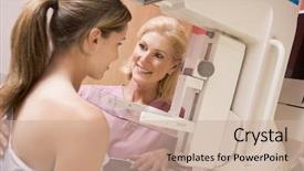  Presentation with nurse - Slide deck featuring medical cancer - nurse assisting patient undergoing mammogram background and a coral colored foreground