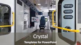  Presentation with emergency medical - Colorful PPT theme enhanced with medical cart - detail of empty ambulance interior backdrop and a dark gray colored foreground