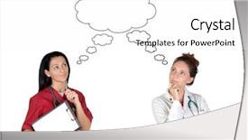  Presentation with cartoon - Amazing PPT theme having medical cartoon - two health workers thoughtful isolated backdrop and a white colored foreground