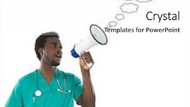  Presentation with doctor black children - Cool new presentation design with medical cartoon - young doctor whit megaphone backdrop and a white colored foreground