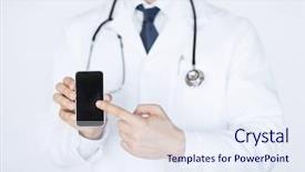  Presentation with new parents doctor - Colorful slide deck enhanced with medical cell phone - close up of male doctor backdrop and a sky blue colored foreground