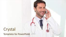  Presentation with military doctor - Colorful PPT theme enhanced with medical cell phone - doctor phoning and smiling backdrop and a  colored foreground