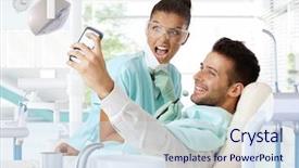  Presentation with nurse a male patient - Cool new PPT theme with medical cell phone - male patient making selfie backdrop and a sky blue colored foreground