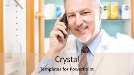  Presentation with pharmacist - Amazing slide deck having medical cell phone - portrait of an handsome pharmacist backdrop and a  colored foreground