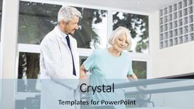  Presentation with parallel - Slide deck featuring medical center - doctor looking at senior woman background and a light blue colored foreground