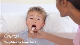  Presentation with nursing to nurse communication - Audience pleasing PPT layouts consisting of medical center - ethnic nurse checking little boy backdrop and a coral colored foreground