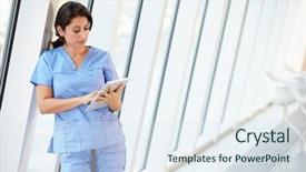  Presentation with using digital tablet - PPT layouts having medical chart - nurse using digital tablet background and a sky blue colored foreground