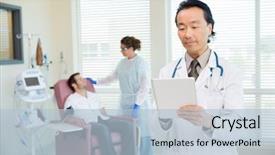  Presentation with male nurse - Presentation theme having medical chart - portrait of male doctor background and a light blue colored foreground