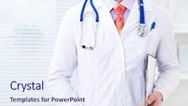  Presentation with lab coat - Slide set consisting of medical chart - unrecognizable male doctor wearing lab background and a sky blue colored foreground