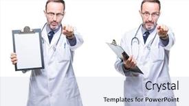  Presentation with collage - Slide deck featuring medical checklist - collage of handsome senior hoary background and a light blue colored foreground