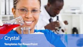  Presentation with chemical experiment - Audience pleasing presentation design consisting of medical chemical - african american female scientist doing backdrop and a cobalt blue colored foreground