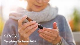  Presentation with blood - Presentation enhanced with medical city - woman checking blood sugar level background and a coral colored foreground