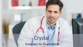  Presentation with friendly - Colorful slide deck enhanced with medical clinic complaints - friendly male doctor during consultation backdrop and a  colored foreground