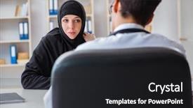  Presentation with woman muslim - PPT layouts with medical clinic complaints - muslim woman visiting doctor background and a dark gray colored foreground