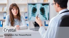  Presentation with radiologist - Cool new presentation theme with medical clinic complaints - young woman visiting radiologist backdrop and a lemonade colored foreground