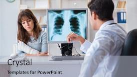  Presentation with dental radiology panoramic x ray - Colorful PPT theme enhanced with medical clinic complaints - young woman visiting radiologist backdrop and a light blue colored foreground