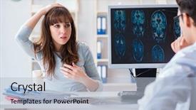  Presentation with dental radiology panoramic x ray - Beautiful PPT theme featuring medical clinic complaints - young woman visiting radiologist backdrop and a light blue colored foreground