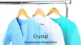  Presentation with clothing - Beautiful theme featuring medical clothing on hunger isolated backdrop and a arctic colored foreground