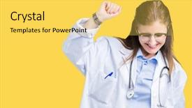  Presentation with medical smiling doctor - Theme featuring medical coat over isolated background background and a yellow colored foreground